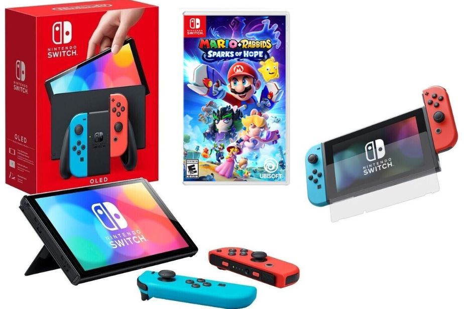 CONSOLA NINTENDO SWITCH + MARIO & RABBIDS SPARKS + PROTECTOR